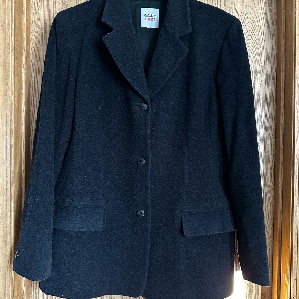 Emanuel Ungaro Black Pea Coat Classic Wool Blend